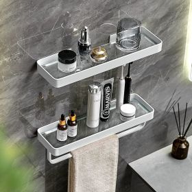 Bathroom Shelves Wall Mounted Glass Shelves for Bathroom Floating Shelf with Towel Holder Glass Shower Shelf 2 Tier Bathroom Wall Organizer (Color: White)